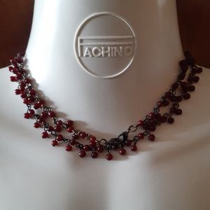 Cranberry Red Beaded Lanyard Necklace